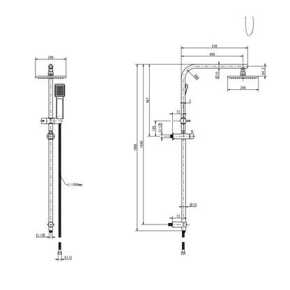 Abey Gareth Ashton Arch Rail and Shower Two In One Shower System - Brushed Brass