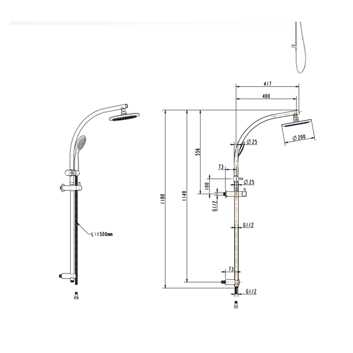 Abey Gareth Ashton Curve Rail and Shower Two In One Shower System - Brushed Brass