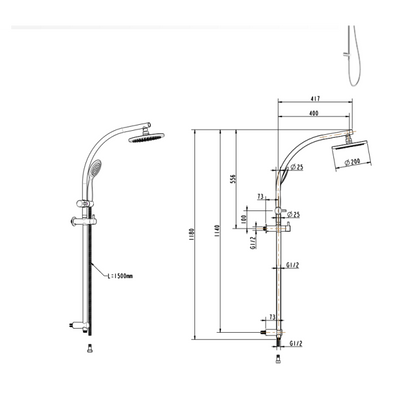 Abey Gareth Ashton Curve Rail and Shower Two In One Shower System - Brushed Brass