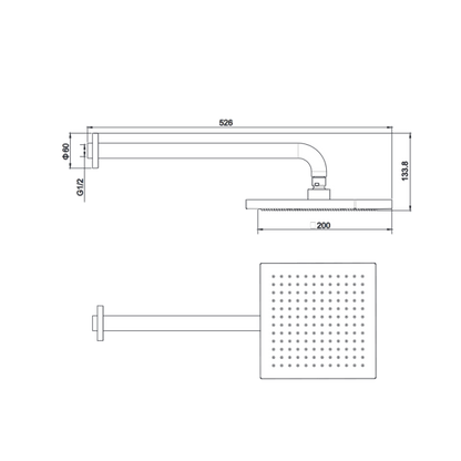 Abey Gareth Ashton ABS 200mm Square Shower Head With 400mm Round Wall Arm