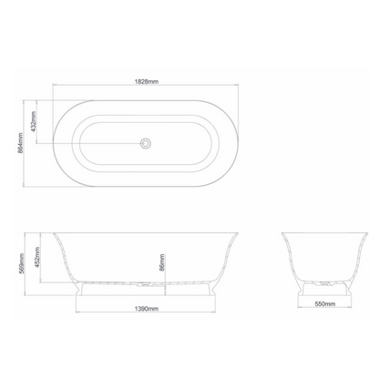Abey Gareth Ashton Florenza Gloss 1828mm Clearstone Freestanding Bath