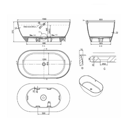 Abey Gareth Ashton Byron Matt 1500mm Clearstone Freestanding Bath