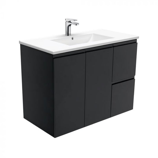 Fienza 900mm Dolce Fingerpull Wall Hung Vanity - Satin Black