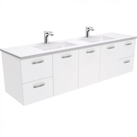Fienza 1800mm Double Bowl Vanessa Top With Unicab Wall Hung Cabinet - Gloss White
